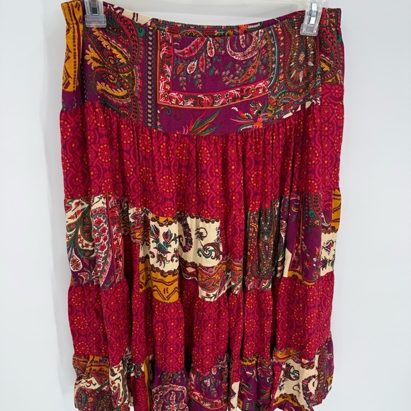 Ali Miles Boho Broomstick Floral Maxi Skirt Size 8 Tiered Pull On Elastic Waist - Picture 4 of 7